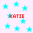 Static image with light pink background, scattered cyan stars, and four red 'KATIE' text instances.