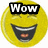Yellow circular emoji with closed eyes and wide open mouth showing teeth and tongue, displaying "Wow" text in different positions across frames.
