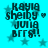 Cyan background with dark blue text reading 'KAYIA shelby JUNIA BFFS!!' and a small heart symbol, surrounded by star shapes.
