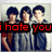 Three pixelated figures with dark hair stand side-by-side against a light background, overlaid with red text reading 'i hate you' on black bars.