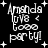 Black background with white pixelated text reading "Amanda love < 6000 party!" surrounded by small plus signs, displayed in a of four identical