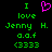 Green pixelated text on black background with pink heart symbol above 'I love Jenny H. a.o.f (3333)' in two identical side-by-side