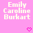Pink background with repeated white text "Emily Caroline Burkart" and pink pixelated hearts in a