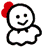 A 43x47 pixel animated buddy icon featuring a white stick figure with black outlines, red hair bow, and smiling expression in two sampled frames showing slight pose differences.