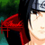 Pixelated anime-style character with dark hair and red shoulder accents, displayed in a four- with text overlay reading "Itachi = LOVE" on the top-right