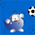 Animated contact sheet showing a blue cartoon character interacting with soccer balls on a blue background with faint soccer patterns.