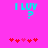 Pixelated cyan text 'I LUV ?' above red heart symbols on a bright pink background.