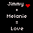 Pixelated text displays 'Jimmy + Melanie = Love' with red heart and starburst symbols replacing the plus sign in two variations.