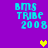 Pixelated cyan text 'BMS TRIBE 2008' on purple background with yellow and brown heart icons in different positions.