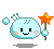 Pixelated light blue character with pink cheeks holds orange star-tipped wand, displaying multiple facial expressions