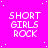 A static image with a bright pink background featuring repeated white text "SHORT GIRLS ROCK" in pixelated font, scattered small white dots resembling stars.