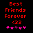 Red pixelated text "Best Friends Forever <33" above pink and purple heart symbols on black background.