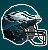 Pixelated football helmet with teal and black color scheme, white outline, and visible face mask on dark background.