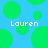 Blue background with green circles and white text reading 'Lauren' in two locations.