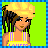 Pixel art contact sheet of a female character in yellow sports attire with Lakers branding across four frames showing head, torso, legs, and text.