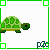 Pixel art turtle with green shell and brown underbelly in , some frames show text 'don't you em?' with red heart symbol