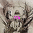 A pixelated image of a character with a wide mouth and large eyes, overlaid with pink text that changes across frames.