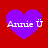 Four purple heart shapes on a red background, each containing white text reading 'Arrie Ü' with pixelated lettering.