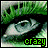six pixelated eye images with green eyelashes and the word 'crazy' in green text below each eye