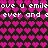 Pixelated image with repeating heart pattern and text reading "ove u emilevever and eever and" in white on dark green background.