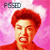 A pixelated image of a person with red hair and a red shirt against a pink background with white cloud shapes, showing a mouthed expression.