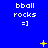 Blue background with repeated white text 'bball rocks =]' and scattered yellow pixel stars in a