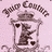 Pixelated icon with pink background, text in red pixel font, and grayscale emblem showing 'King of Clubs' card design.