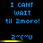 Blue pixelated text on black background with yellow horizontal bars, repeating 'I CANT WAIT til Zmoro!' and 'z^C^U' in a pattern