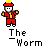 Animated contact sheet of a red stick figure character with yellow crown performing various poses and actions across 21 frames, each labeled "The Worm" below the icon.