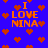 Blue background with orange text "I LOVE NINA" and scattered red hearts, animated heart movement.