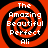 Four identical circular icons with red and black spiral patterns, each containing white text reading "The Amazing Beautiful Perfect Ali" arranged in a