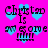 Pixelated text 'Christad Is at some mmm' on bright pink background with light blue hearts, repeated in a pattern