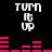 Black background with white text "TURN IT UP" and pink audio equalizer bars in two , animated to change bar heights
