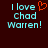 Pixelated text reads "I love Chad Warren!" with a red heart symbol replacing the word 'heart' in the first instance, displayed on dark brown background.