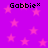 Purple background with pink stars and four instances of "Gabbie" text with asterisk symbols in pixelated font.