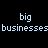 Animated sequence of blue pixelated text on black background cycling through 'big businesses', 'PIMPS', 'the government', 'THEIR', 'WHORES' with repeated lettering and partial text fragments.