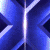 Animated contact sheet showing six sequential frames of a blue X-shaped icon with glowing effects against black background, displaying motion from solid shape to bright flash and back.