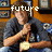 A pixelated image of a person in a dark shirt holding an object, with the word 'future' overlaid on top.