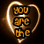 Animated heart-shaped icon with glowing outline and text 'you are the' over dark background, transitioning to other icons.