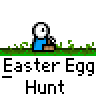 Animated pixel art contact sheet showing a stick figure character collecting Easter eggs across multiple frames with text "Easter Egg Hunt" below each frame.