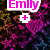 Pixelated image with pink text labels 'Emily' and 'Colt' above symbols, 'TRUE LOVE' below, over a dark multicolored background with heart shapes.