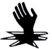 Two black silhouette hand icons with five fingers each, positioned above a starburst shape on gray background.