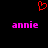 Red pixelated heart symbol above two identical pink text labels reading 'annie' on a black background.