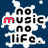 A 3x3 contact sheet of animated frames showing a repeating text-based icon with "no music no life." in black and red lettering on a blue background, each frame displaying slight variations in the red "music" text.