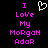 Pixelated text reads "I Love My Morgan Ador" in bright pink on black background with white heart symbol above.