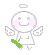Pixelated angel figure with pink cheeks, white wings, and green object held in hands; two variations show different wing positions.