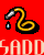 A 40x50 pixel animated buddy icon featuring a yellow snake with black outlines on a red background, showing frame-to-frame movement of a small blue droplet near the snake's head.