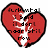 Red broken heart shape with white crack and black outline, containing pixelated text fragments across four views.