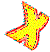 Four yellow X-shaped icons with red outlines arranged in a on gray background, each showing distinct rotation angles