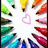 Colorful pencil icons radiate from a central white circle with a pink heart outline, arranged in a circular pattern.